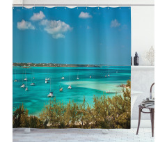 Anchored Boats in Sea Shower Curtain