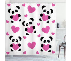 Love Pandas Hearts Shower Curtain