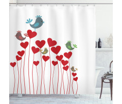 Spring Hearts Birds Shower Curtain