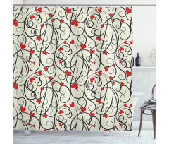 Wave Floral Heart Swirls Shower Curtain