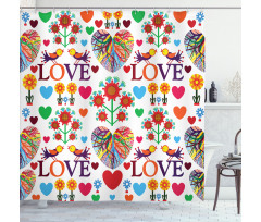 Colorful Blooms Birds Shower Curtain