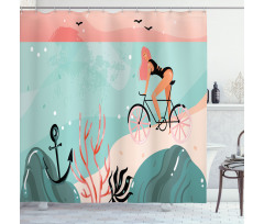 Woman Cycling in Sea Shower Curtain