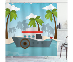 Cartoon Boat Palms Shower Curtain