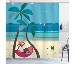 Girl on Hammock Palms Shower Curtain