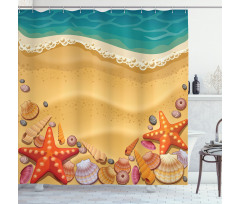 Seashell on Shore Cartoon Shower Curtain