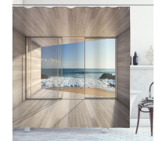 View of Sea Waves Rocks Shower Curtain