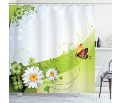 Springtime Butterfly Daisy Shower Curtain