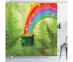 Pot of Coins and Rainbow Shower Curtain