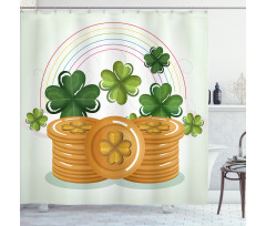 Coins Shamrocks and Rainbow Shower Curtain
