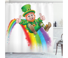 Leprechaun Slides on Rainbow Shower Curtain