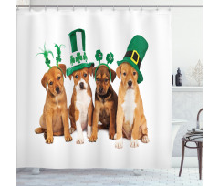 Puppies with Irish Hat Shower Curtain