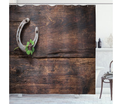 Rusty Horseshoe on Wooden Shower Curtain