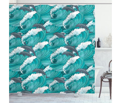Surfing Doodle Dolphins Shower Curtain