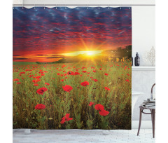 Meadow Poppies Sky Shower Curtain