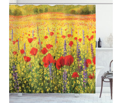 Field with Poppies Farm Shower Curtain