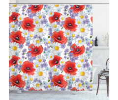 Poppy and Daisy Flower Shower Curtain
