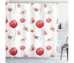 Poppy Butterfly Romance Shower Curtain