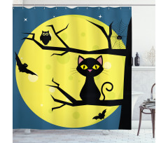 Cat and Owl on Branches Shower Curtain
