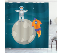 Happy Astronaut on Moon Shower Curtain