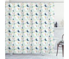 Unicorns Moon Stars Spots Shower Curtain