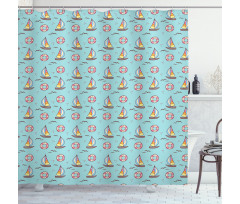 Seafoam Birds Sailboats Shower Curtain