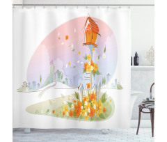 Floral Nest of Birds Shower Curtain