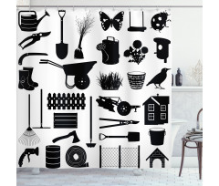 Monochrome Garden Items Shower Curtain