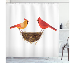 Red Cardinals Couple Nest Shower Curtain