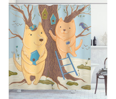 Couple Bears Tree Shower Curtain