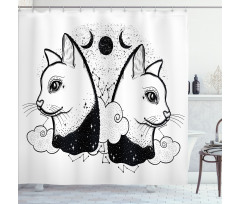 Cats with Moon Clouds Stars Shower Curtain