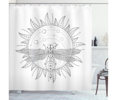 Neutral Sun and Dragonfly Shower Curtain