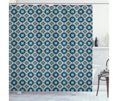 Flower Motif Squares Shower Curtain