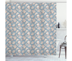 Vintage Peonies and Anchors Shower Curtain