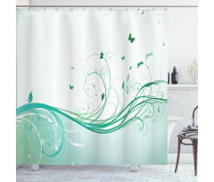 Curvy Lines Wave Flowers Shower Curtain