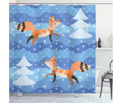 Winter Snowing Tree and Animal Shower Curtain