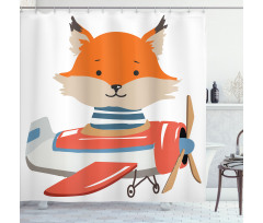 Funny Animal in Little Airplane Shower Curtain