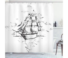 Sailboat Sketch Shower Curtain