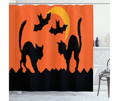 Crescent Cats and Bats Shower Curtain