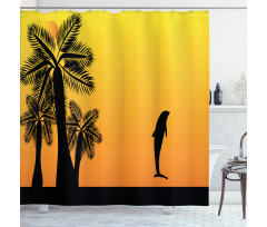 Ombre Sunset Palms Dolphin Shower Curtain