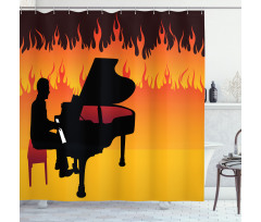 Pianist Man Playing on Flames Shower Curtain