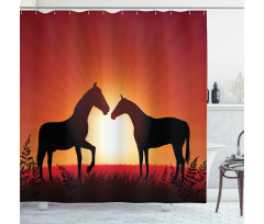 Horses Silhouette on Sunset Shower Curtain