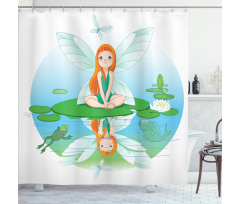 Fairy on Water Lily Leaf Shower Curtain