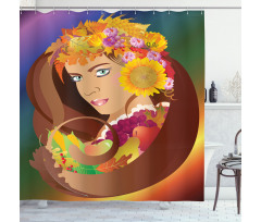 Floral Leafy and Fruits Hair Shower Curtain