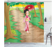 Cartoon Style Geisha Shower Curtain