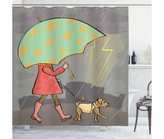 Lady Walking with Dog Shower Curtain