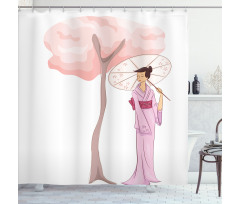 Woman Blossom Tree Shower Curtain