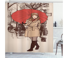 Lady Walking in Paris Shower Curtain