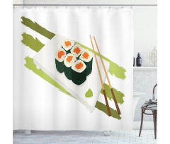 Sushi Maki Plate Chopsticks Shower Curtain
