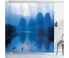 Sunrise Bamboo Raft China Shower Curtain