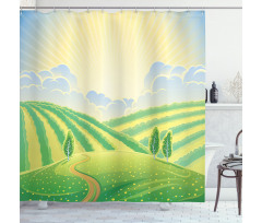 Green Field Graphic Shower Curtain